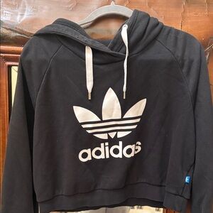 Adidas Black and White Cropped Hoodie